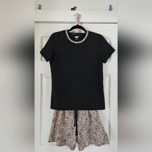 Lands' End Black and Leopard Print Pajama Shorts Set